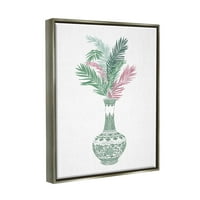Vaza s botaničkim ukrasom grafička umjetnost sjajno sivo platno s plutajućim okvirom zidni ispis dizajn