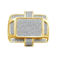 Muški zaručnički prsten od bijelog prirodnog dijamanta okruglog karatnog žutog zlata 14k preko prstena od srebra