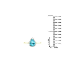 Imperijalni dragulj 10k žuto zlato Kruška izrezani švicarski plavi topaz ct tw diamond halo ženski prsten