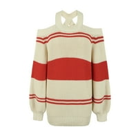 Rasprodaja, ženski pulover za slobodno vrijeme na pruge s okruglim vratom, pleteni džemper, vrhovi dugih rukava