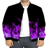 Muška jakna s bomber jaknom s printom plamena u stilu s patentnim zatvaračem s dugim rukavima