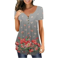 Ženske majice za skrivanje trbuha tunika ljetne majice kratkih rukava s cvjetnim printom Slatke majice u donjem