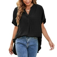 Topovi za žene, elegantne Ležerne bluze, košulje, jednobojni široki pulover s izrezom u obliku slova u i kratkim
