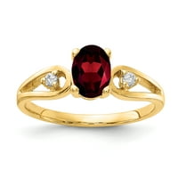 7-karatni prsten od žutog zlata s ovalnim granatom i dijamantnim dijamantom.