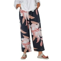 Ženske pidžama hlače udobne široke hlače za slobodno vrijeme s printom s elastičnim pojasom s mašnom duge pidžama