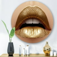 DesignArt 'Izbliza ženskog puhanja usne sa zlatnim ružem' Modern Circle Metal Art - Disk od 11