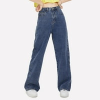 ; / ženske Ležerne široke hlače s džepom na patentni zatvarač, ravne hlače širokih nogavica, traperice