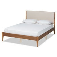 Moderni krevet na platformi veličine MP-a-MP s presvlakom od bež tkanine iz sredine stoljeća i završnom obradom