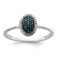 Prsten od bijelog srebra s dijamantom presvučenim plavim rodijem, ovalnog oblika