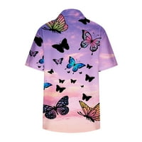 Ženske bluze s kratkim rukavima i reverima, ljetne košulje s leptirima, s printom na kopčanje, širokog kroja,