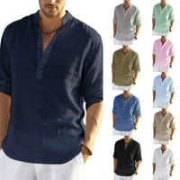 Muške košulje ljetne bluze Henley haljina košulja pamučna lane casual labavi vrhovi čvrste boje dugih rukava košulje