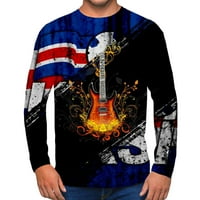Muške modne košulje dugih rukava 3d plamen gitare print posada za vrat pulover bluza elegantna redovna trenirka