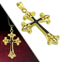 Ogrlica od nehrđajućeg čelika žuto zlato ton crno crvena izjava religiozni križni privjesak, 22