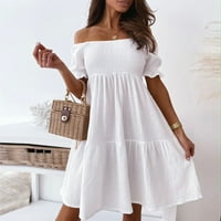 Ženska modna nova ljetna jednobojna haljina bez leđa s kratkim rukavima na jedno rame