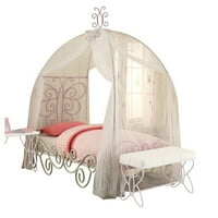 Moderni metalni bračni krevet s baldahinom s kovrčavim detaljima, bijeli i ljubičasti-a-list