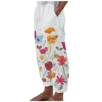 Ležerne hlače s tiskanim džepovima za žene, široke ljetne rastezljive pamučne hlače ravnog kroja