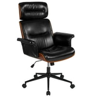 ; Moderna uredska stolica od crne kože s visokim naslonom od oraha, rotirajuća ergonomska izvršna uredska stolica