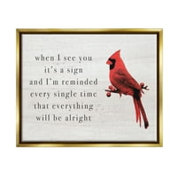 Kad te vidim, kardinalna fraza životinje i insekti, slika u zlatnom okviru, umjetnički tisak na zidu
