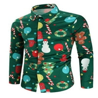 TENMI muške božićne košulje dugih rukava božićna bluza rever vrat vrhovi vitka košulja od tunike odmor-b 2xl
