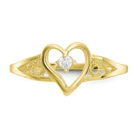 10K čvrsti prsten od žutog zlata sa srcem i kubičnim cirkonijem, veličina remena 7,5