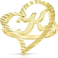 Prsten s početnim slovom A i srcem od žutog zlata od 10 karata, malo srce