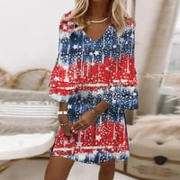 Yuwull Women Plus Ljetne haljine 4. srpnja SAD zastava print V-izrez rukav Mini haljine tunike majice haljina