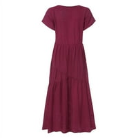 Ženska ljetna duga haljina za ljuljanje velike veličine s labavom suknjom kratkih rukava, boja vina, EA