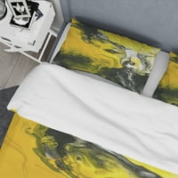 DesignArt 'Ručno oslikani akrilni mramor sa žutim i crnim' Modern & Contemporary prekrivač