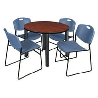 Okrugli stol od višnje za odmor u A-listi sa stolicama koje se mogu složiti u A-listi