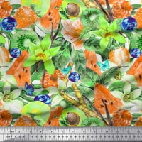 Narančasta rajonska šifonska tkanina s cvjetnim printom s voćem jagode i lubenice širine dvorišta