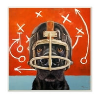 Stupell Industries Crni pas nosi nogometnu kacigu Sports igra drveni zid umjetnost, 12, dizajn Lucia Heffernan