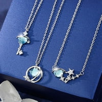 Ženska Ogrlica Universe Elegantni ključevi safirni lanac za ključne kosti Privjesak planeta modna ogrlica od nakita