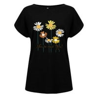 Ženske bluze ženske ljetne modne biljke cvijeće tiskanje o-vrata kratkih rukava labave majice gornja crna xl