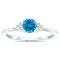 Ženski prsten od polumjeseca s plavim topazom i dijamantom od bijelog zlata od 10 karata