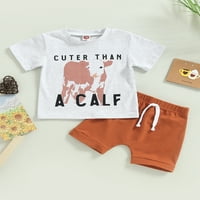 Oprema/ komplet ljetne odjeće za dječake i djevojčice s kravljim slovima, majica kratkih rukava i ležerne rastezljive