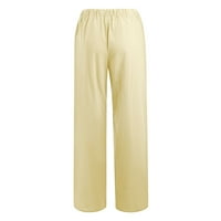 Lanene hlače ženske ljetne ženske Ležerne jednobojne elastične hlače u struku s vezicama, široke hlače za žene,