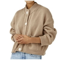 kardigan za žene, ženski zimski pleteni džemper, široki jednobojni kaput, kaput s dugim rukavima s visokim ovratnikom,
