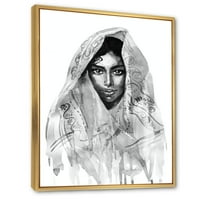 DesignArt 'Crno -bijeli portret mlade Indijanke I' Moderno uokvirena platna zidna umjetnička print