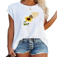 Ženska ljetna majica kratkih rukava ležerna osnovna majica s printom suncokreta bluza