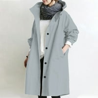 Kaputi za žene dugi jednobojni dugi rukav s kapuljačom džep vjetrovka kaput svijetloplava jakna veličina 3 inča