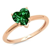 Prsten Solitaire od ružičastog zlata 14 karata s dijamant-rez u obliku srca, имитирующее smaragd, SZ 5