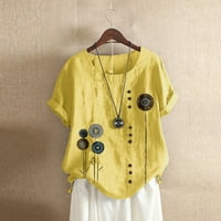 Majice kratkih rukava za žene labave ugradnje casual tunika vrhovi ljetni cvjetni print udobna bluza žuta xl
