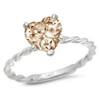 14-karatni prsten od bijelog zlata u obliku dijamanta u obliku srca koji oponaša šampanjac, 14-karatni dijamantni