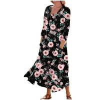 Amousa oblači žensko casual udoban cvjetni cvjetni print tri četvrtine rukava pamučna džepna haljina