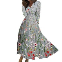 Jesenske haljine za žene, modna cvjetna Maksi haljina s izrezom u obliku slova u, Ležerne udobne elegantne pripijene