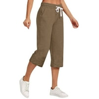 Hfyihgf Women Capri hlače pamučne posteljine labave hlače sa visokim strukom širokim nogama.