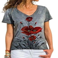 Ženska majica kratkih rukava s cvjetnim printom majica s kratkim rukavima u obliku slova a, široka ležerna majica,