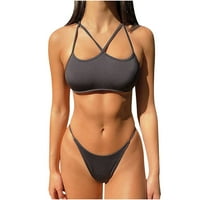 Seksi žene bikini solidna boja dvodijelni print kupaći kostim za plažu set trbuha za kontrolu kupaćih kostima