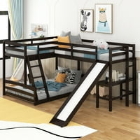 Dječji krevet u obliku slova L na vrhu punog kreveta na kat i kreveta u potkrovlju sa stolom, espressom