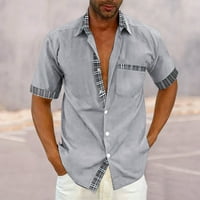 Havajska košulja, muška modna ležerna košulja od pamuka i lana s patentnim zatvaračem i džepom, karirana kratka